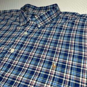 Ralph Lauren Polo Men's 4XB Multi Pony Red Blue Plaid LS Oxford Button Shirt 4XL